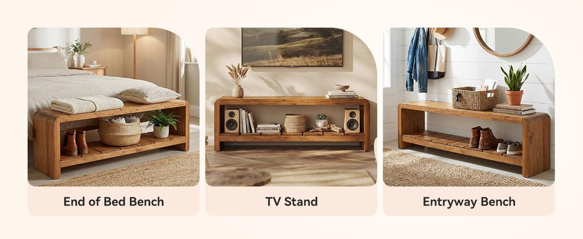 Tribesigns Massivholz Flurbank, 150 cm Lange Schuhbank mit offenem Ablagefach, Landhaus Sitzbank für Flur, Diele, Schlafzimmer, Walnuss Braun