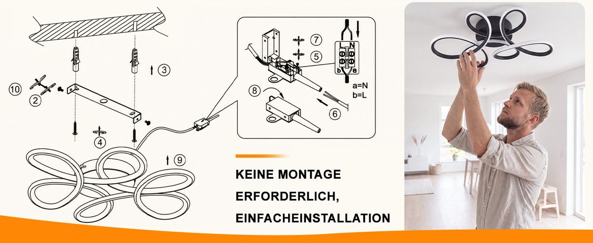 ZMH Deckenlampe Wohnzimmer LED Deckenleuchte 24W 3000K Küchenlampe Schwarz Modern Blume Design Wohnzimmerlampe für Schlafzimmer Büro Küche Flur