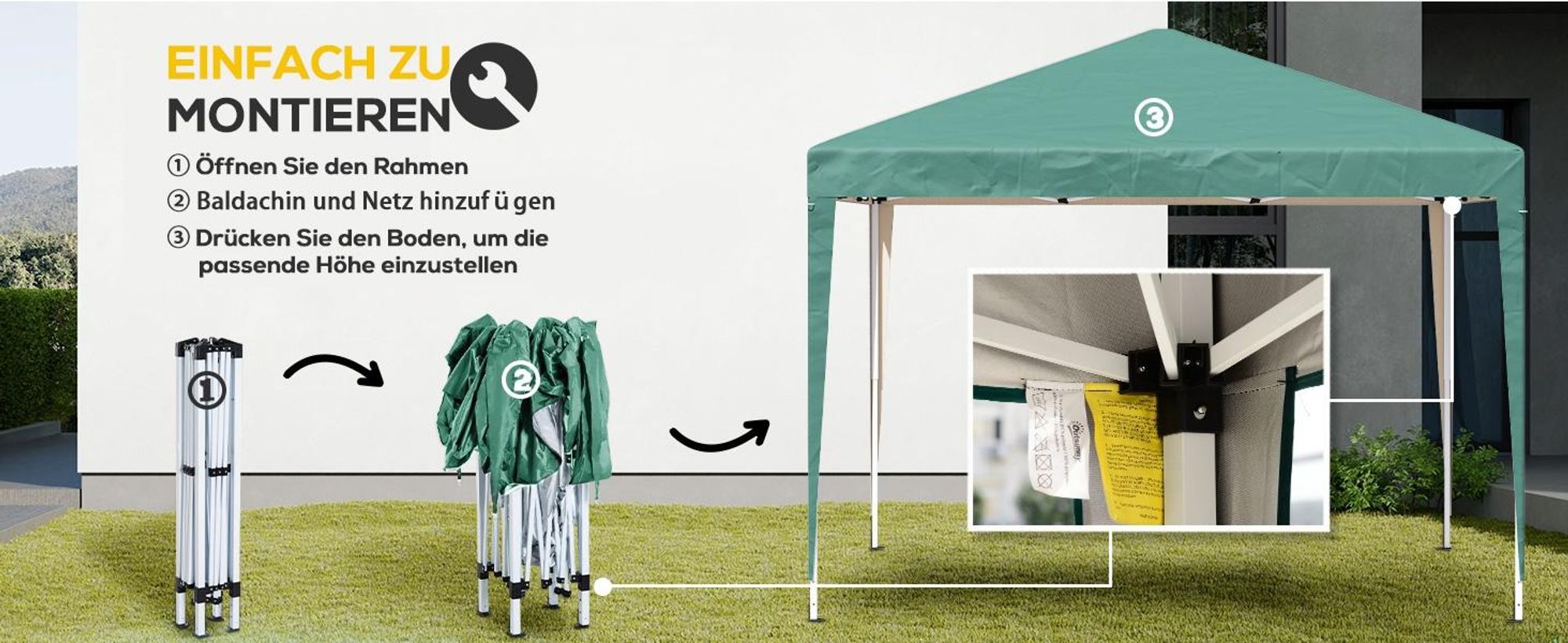 Outsunny Pavillon faltbar  2,95 x 2,95 m Pop-Up Faltpavillon UV-Schutz Grün