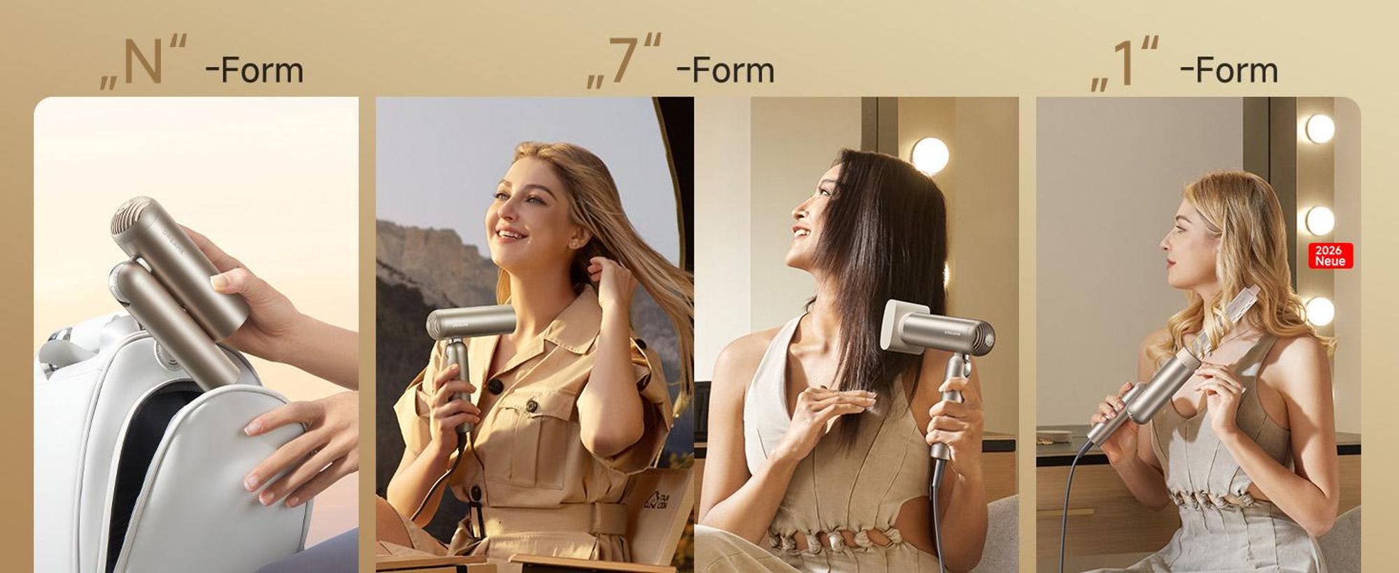 DREAME Pocket Pro Haartrockner,3 klappbare Formen,300g,110K U/min Motor,300M negative Ionen/cm³,konstant 57°C,40s NTC-Trocknung,2026 Neue Version,Gold
