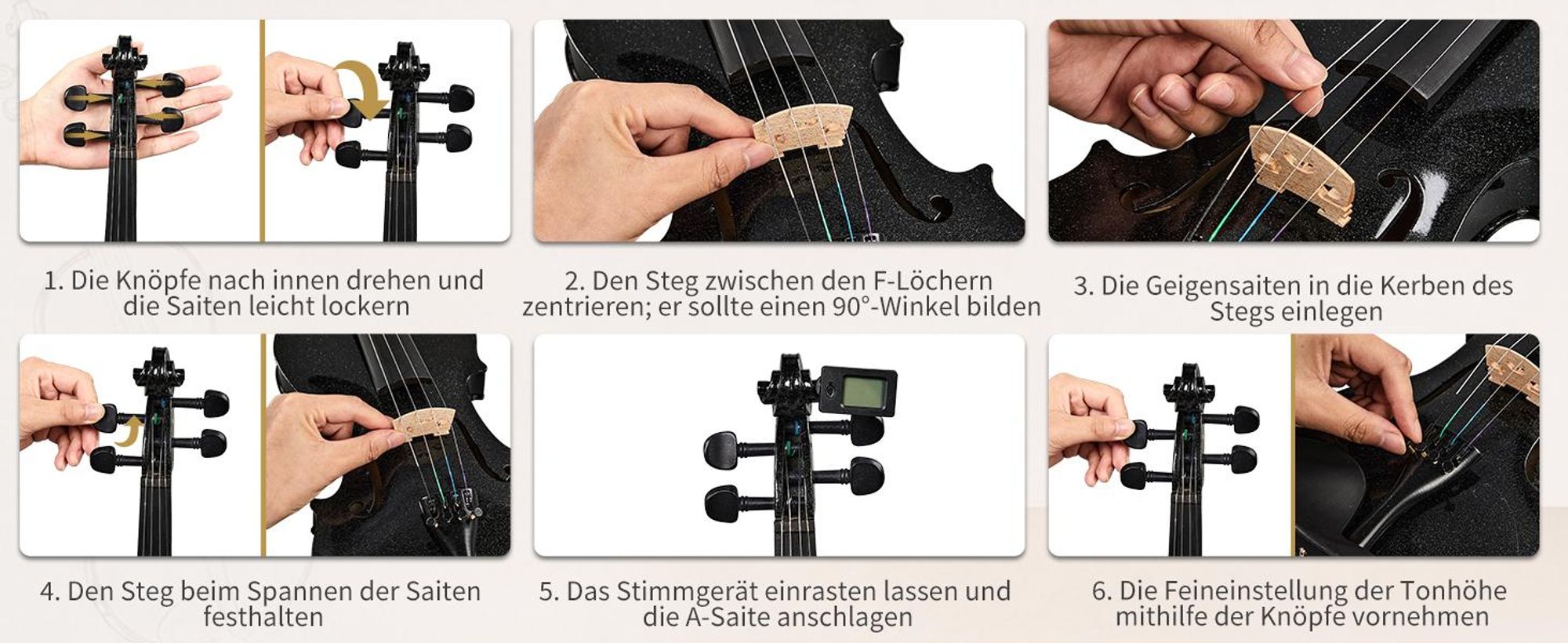 FCH Violine 3/4 Geige 3/4 Komplettset mit Zubehör für Anfänger,Schwarz