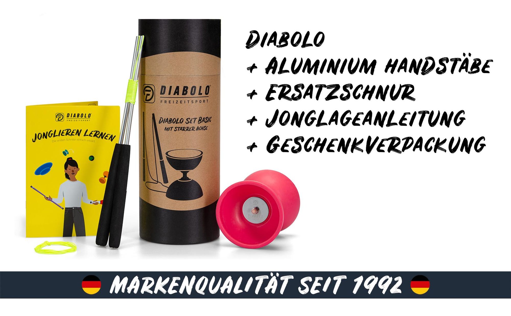Diabolo Freizeit  Satz Basic mit Kugellagerachse | LED in turkis pink farbe|Set mit robuster Konstruktion für Anfänger und Fortgeschrittene |