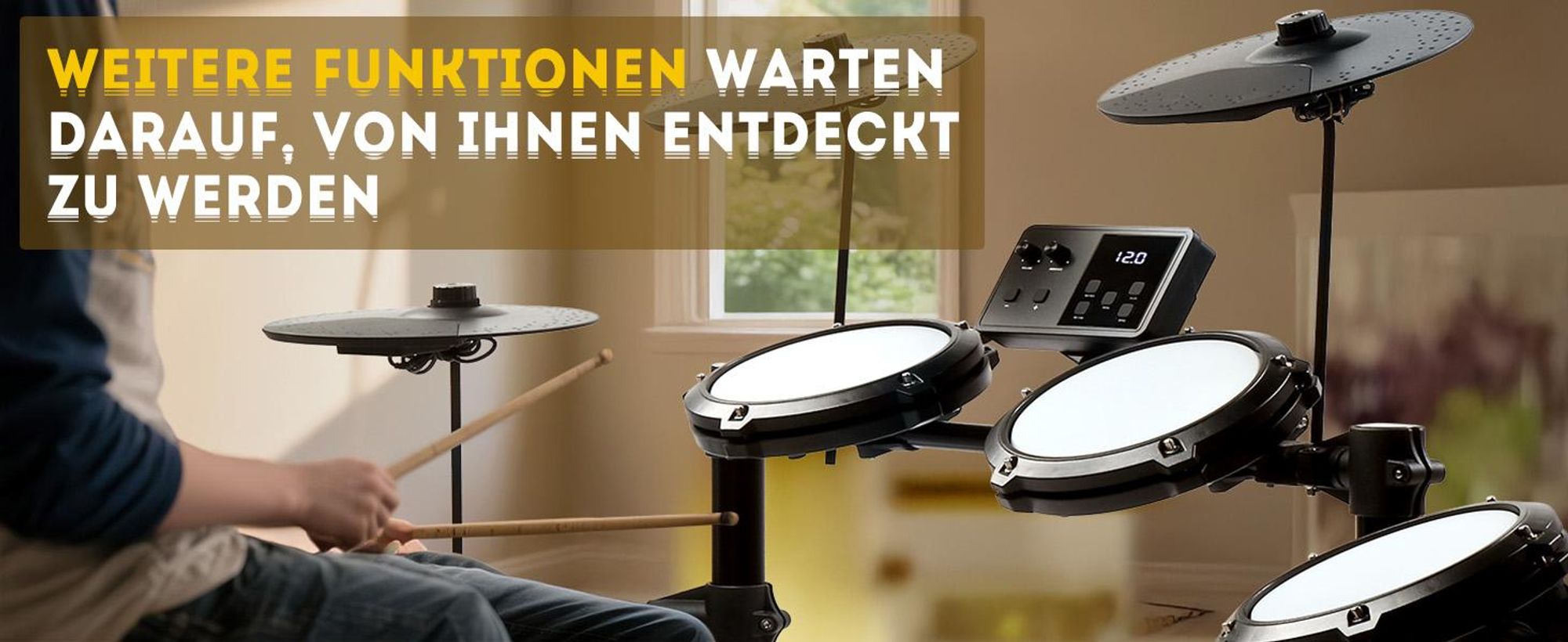 LEADZM E-Drum-Set,Komplettset, Kopfhörer Sticks Drumhocker ,mit 4 Pads und 3 Becken, Kinder Elektronisches Schlagzeug Set