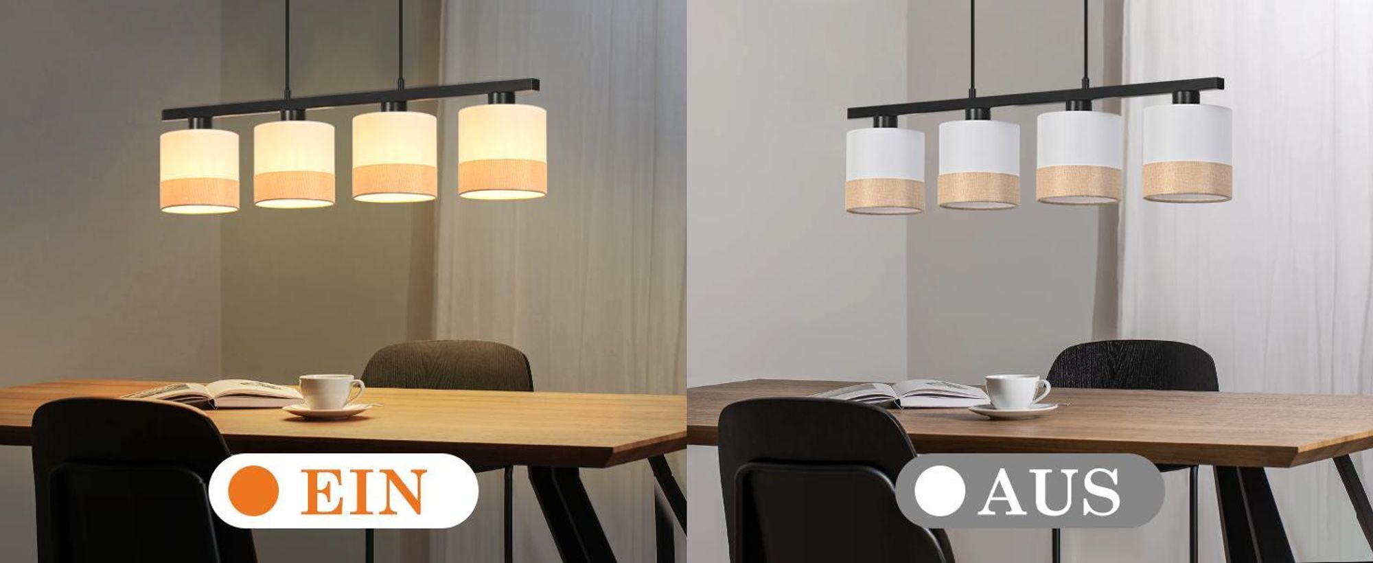 ZMH Hängelampe 4 Flammig Pendelleuchte Esstisch Hängeleuchte Stoff Esstischlampe E27 Pendellampe Höhenverstellbar Esszimmerlampe Hängende für Küche