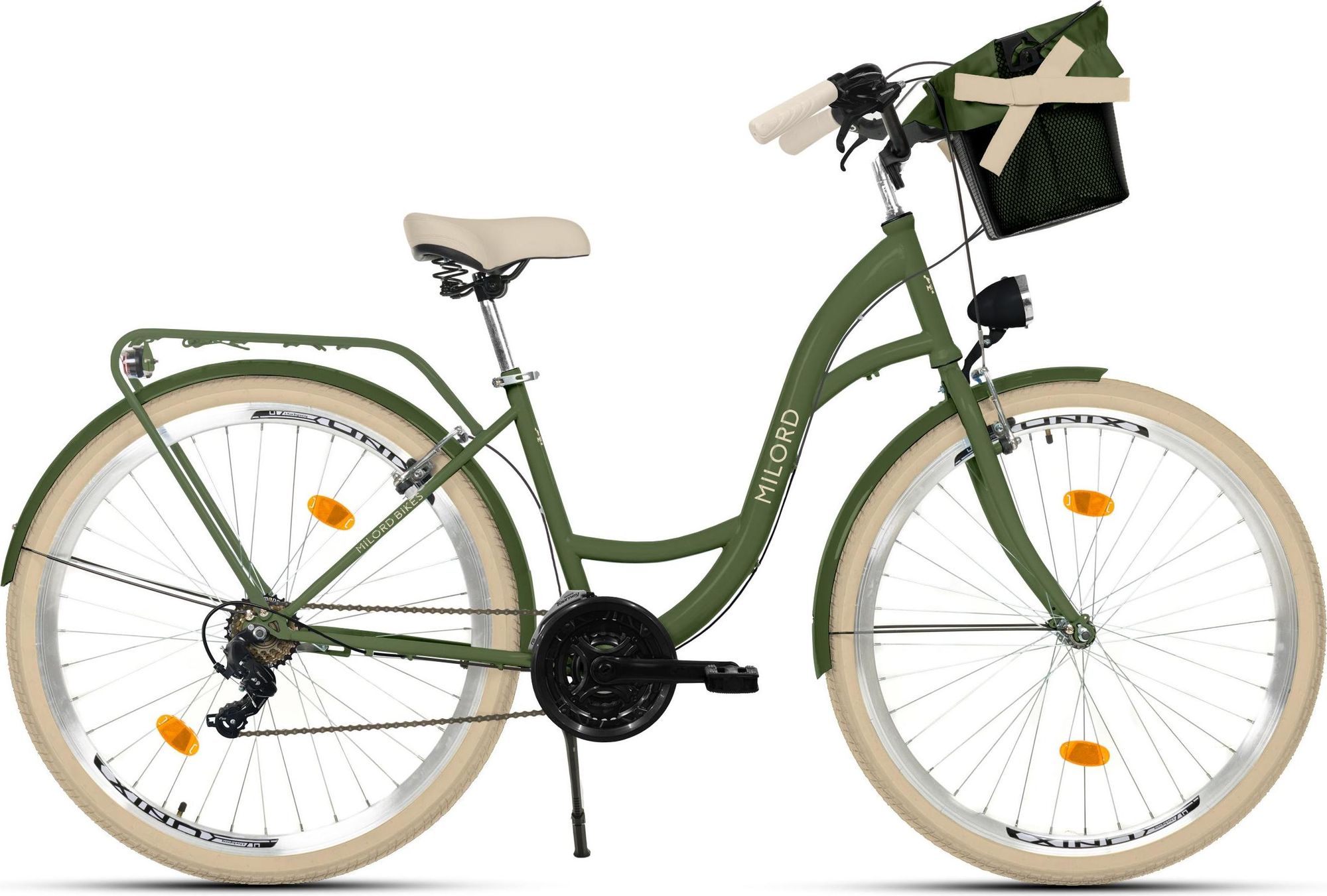 MILORD Damenfahrrad Citybike Komfort Mit Metallkorb Hollandrad Fahrrad, 26 Zoll, 21-Gang, Creme-Braun