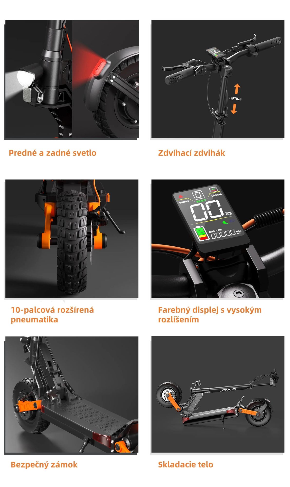 JOYOR S10-S-Z Dvojitý Motor Skladateľný Elektrický kolobežka - 1000W*2 Motor 60V18AH Batéria 10-palcové Pneumatiky Hydraulické Brzdy - Čierna