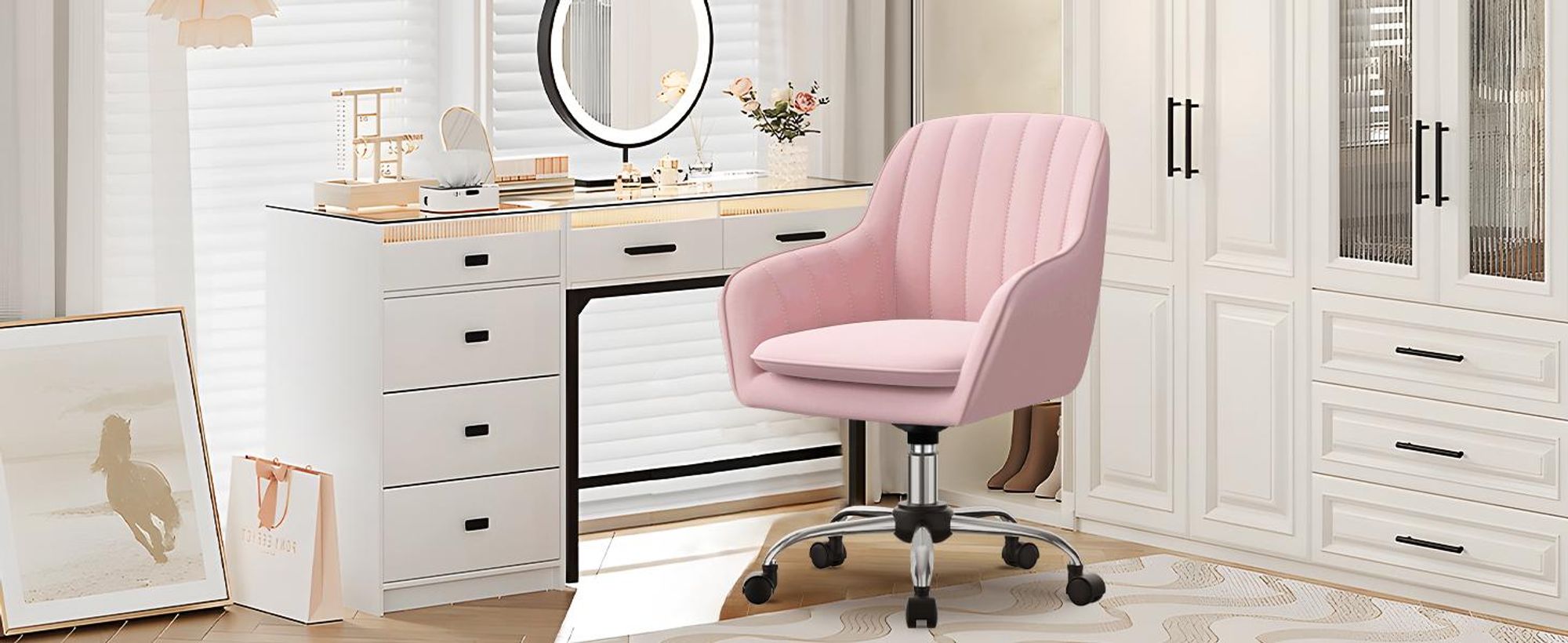 Portreen Bürostuhl, Drehstuhl,Homeoffice Stuhl,Schreibtischstuhl, bürostuhl ergonomisch, Chefsessel 150kg,Drehstuhl mit Rollen,Stuhl für Schminktisch