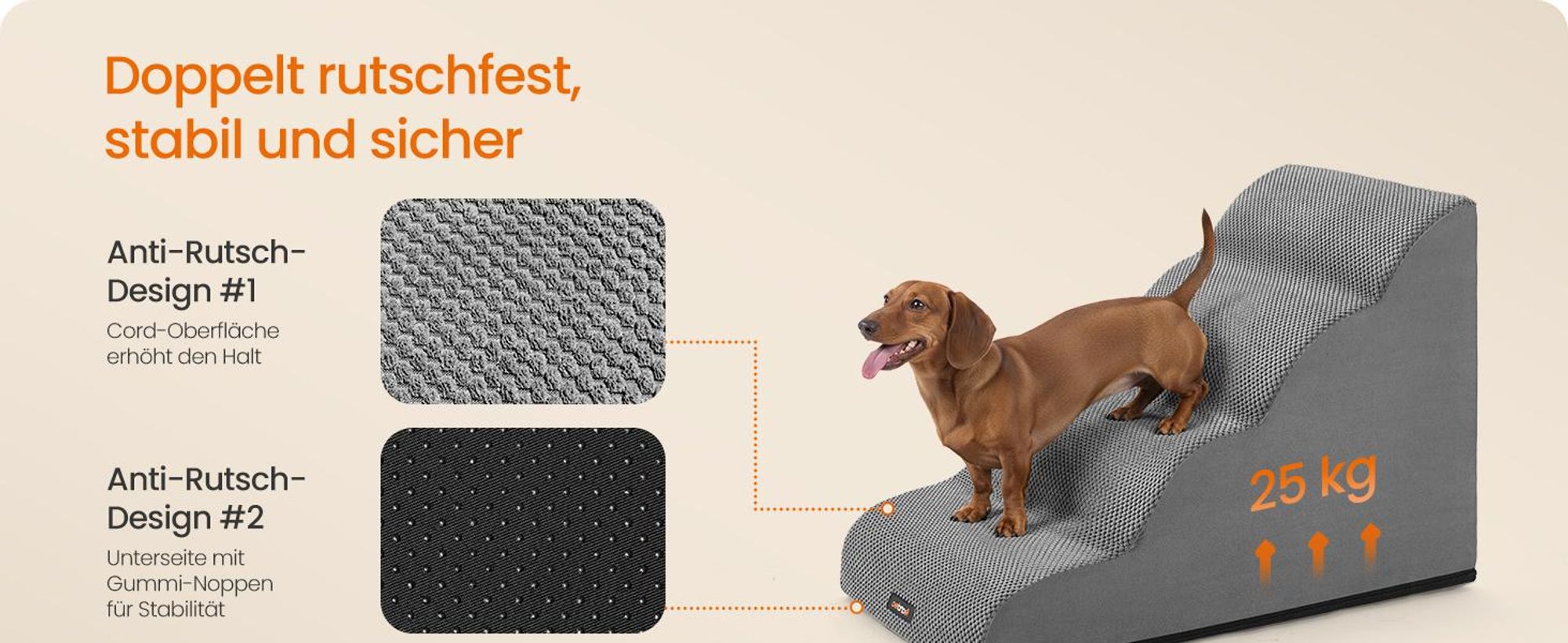 Feandrea Hundetreppe, 4 Stufen, Waffelcord, Haustiertreppe, für Bett, Sofa, wasserdicht, rutschfest, geringe Neigung, abnehmbarer waschbarer Bezug