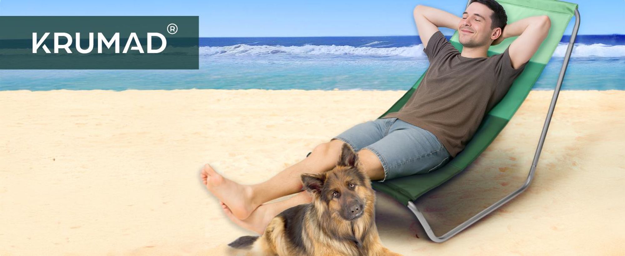 KRUMAD Strandliege klappbar mit Tragetasche – Sonnenliege faltbar aus schnelltrocknendem Stoff, leicht & tragbar – für Garten, Strand & Camping – Grün