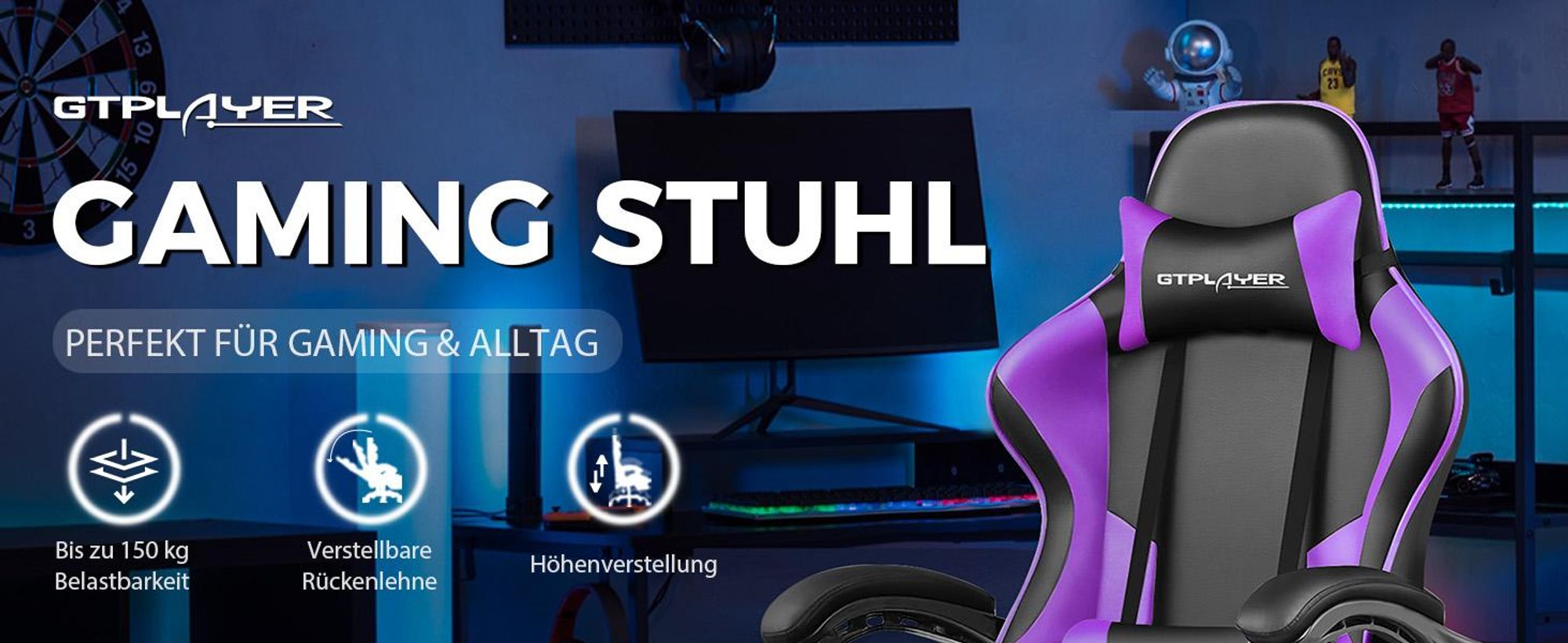 GTPLAYER Kancelářská židle Herní židle Masážní herní křeslo Ergonomická herní židle s opěrkou nohou, masážní bederní polštář, polstrovaná herní židle, otočné křeslo