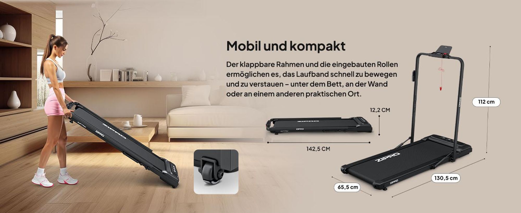 ZIPRO Newlite Laufband Klappbar - Walking Pad Untertisch Schreibtisch Laufband für Zuhause bis 10 km/h Fitnessgerät Bluetooth Fernbedienung