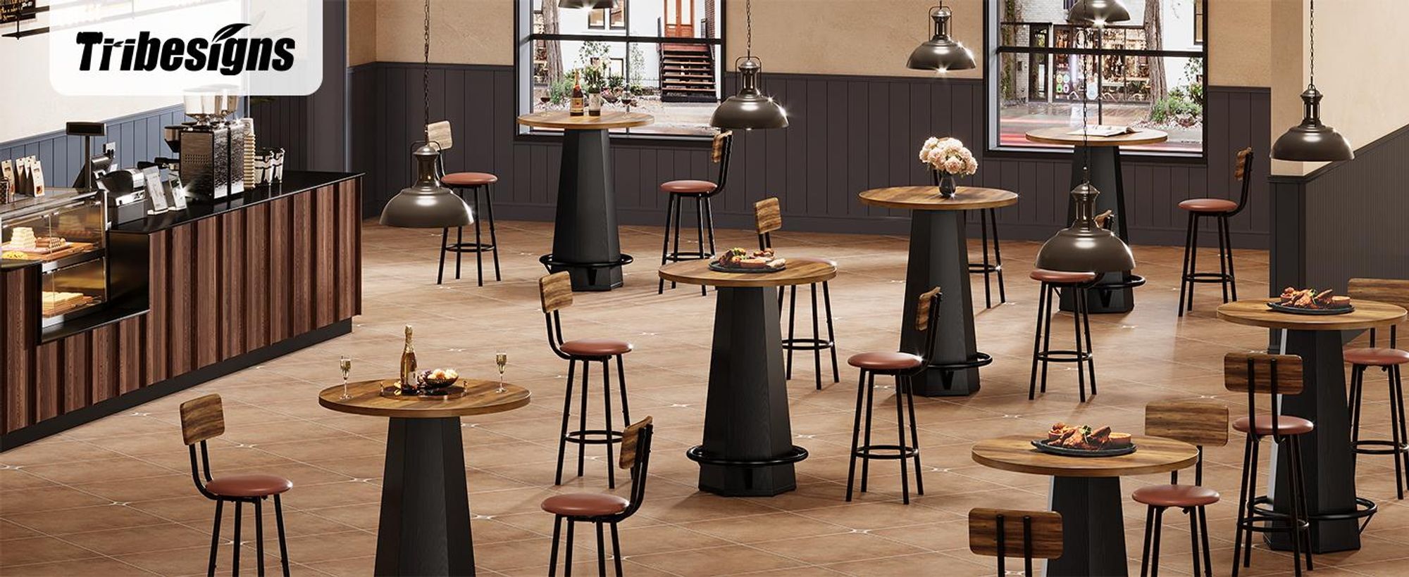 Tribesigns runder Stehtisch, 100 cm hoch bartisch, Bistrotisch mit Metallfußstütze, industrieller Hausbar-Hochtisch, Esstisch für kleine Räume