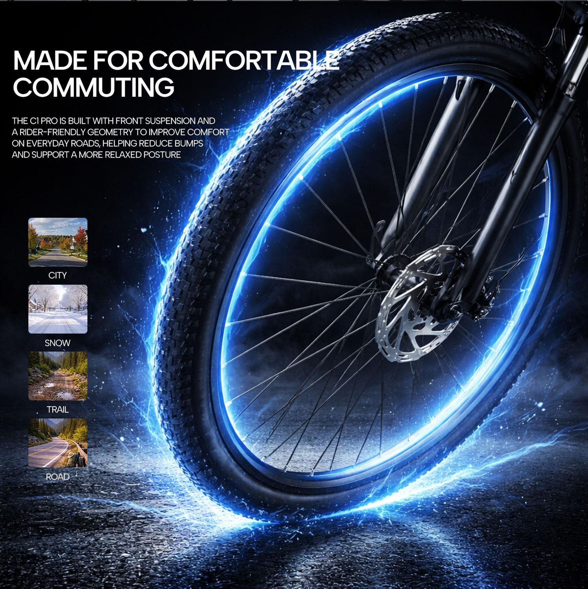 Pixar C1 PRO E-Bike - Motore 250W Batteria 36V18AH 28x1.95 Freni Idraulici - Nero