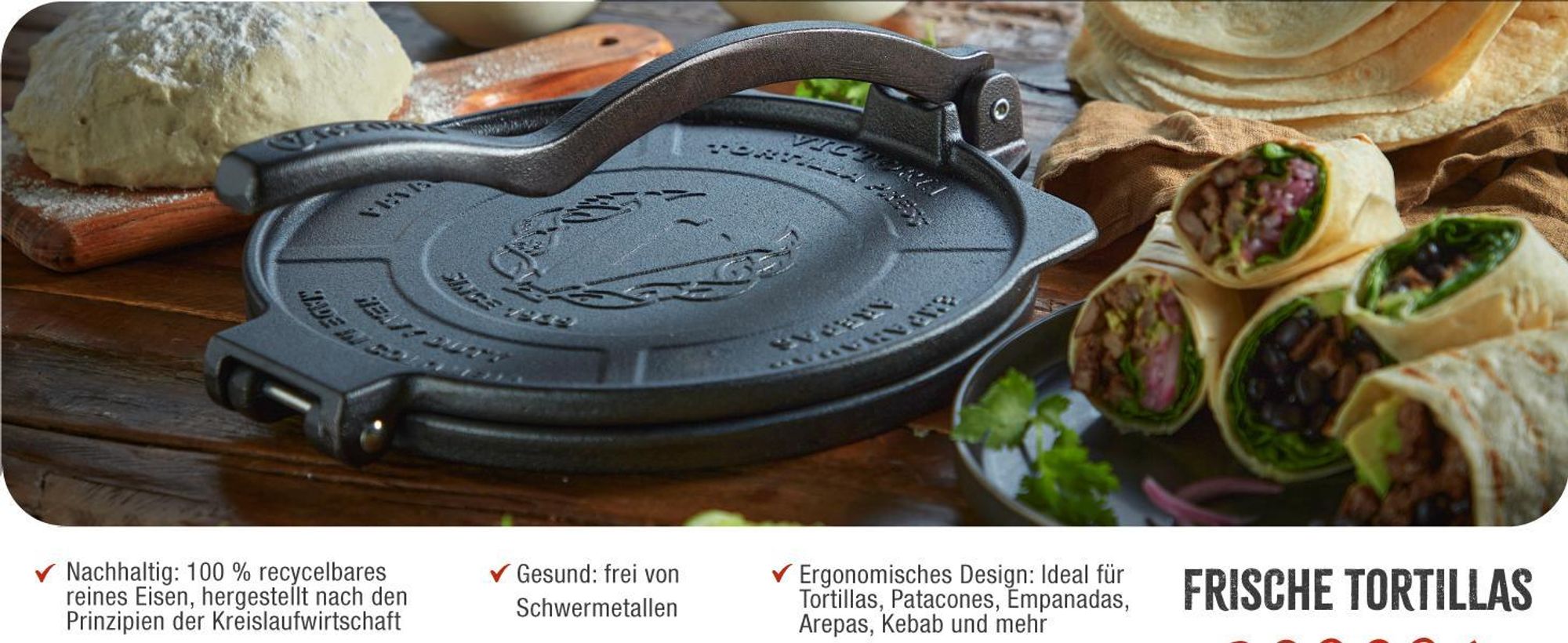 Victoria 30551 Tortilla Presse für Mexikanische Tortillas, Gusseisen 16,5 cm, Pataconera Schwarz