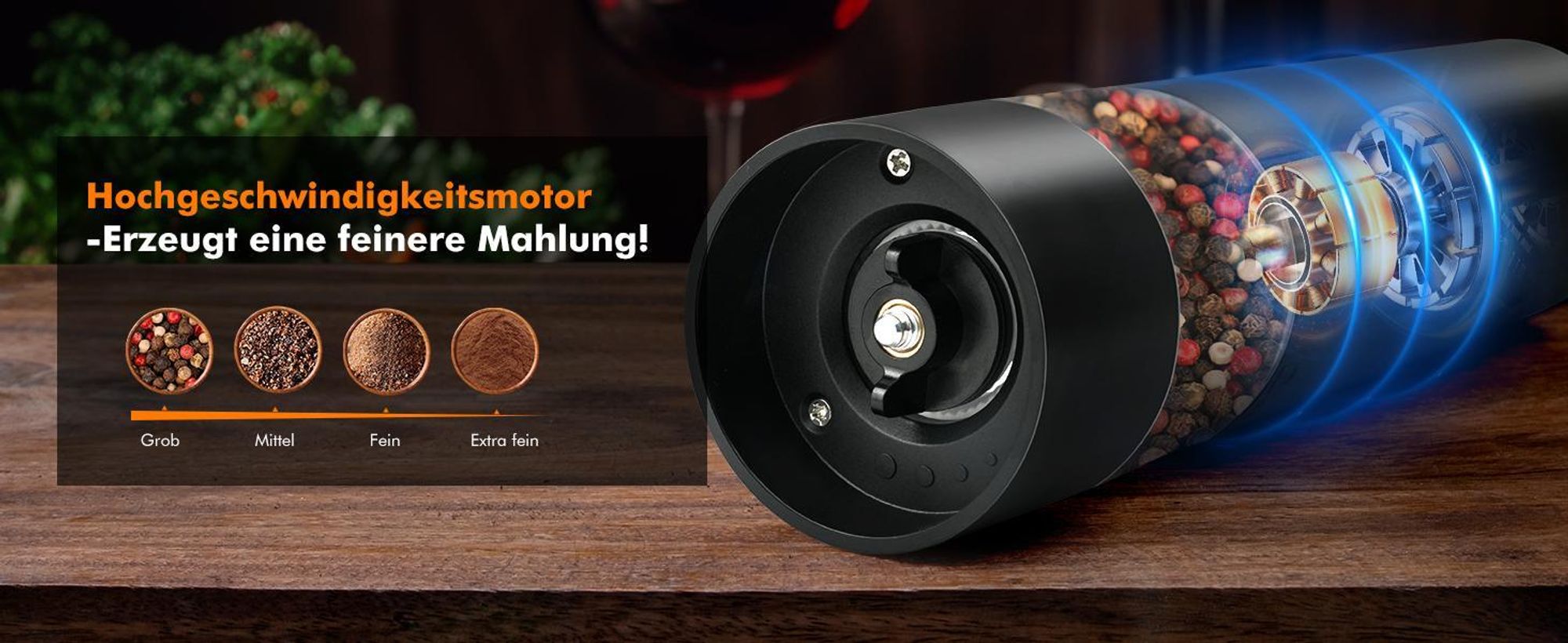 2er Set Elektrische Salz und Pfeffermühlen, Salzmühle, Gewürzmühle, Einstellbarer Grobheit, USB Wiederaufladbare, mit Doppelter Ladestation