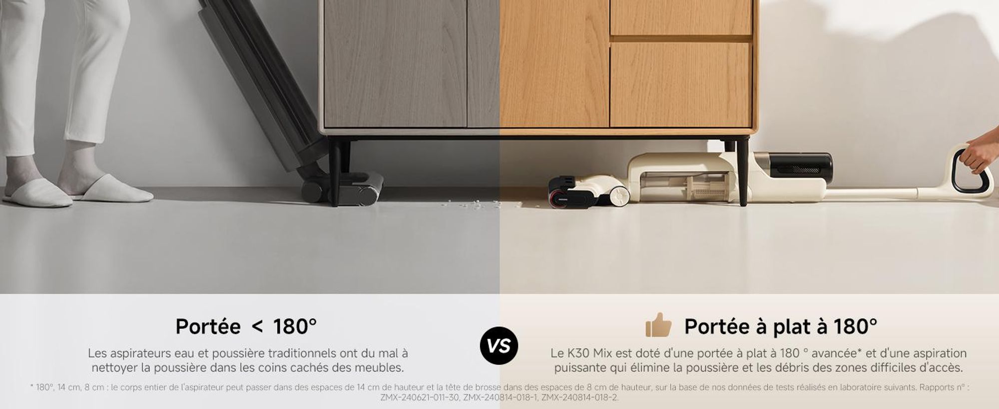 MOVA K30 Mix aspirateur laveur 18 000 Pa, plat 180°, brosses double rotation, nettoyage des bords, séchage air chaud, léger, 30 min autonomie