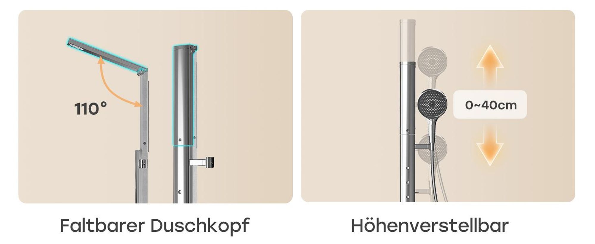 HOROW Regendusche Set Chrom, Duschset Duschsystem mit 4 Massage-Modi, Klappbares Duschset, Höhenverstellbar, ohne Armatur, passt auch für Badewannen