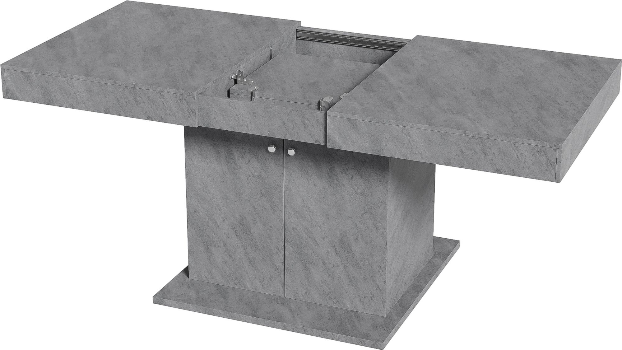 Flieks Ausziehbarer Esstisch Küchentisch mit Schrank, Rechteckig Esszimmertisch mit Stauraum, Ausziehbar Dehnbar Tisch, 140/180x80x76cm, Grau