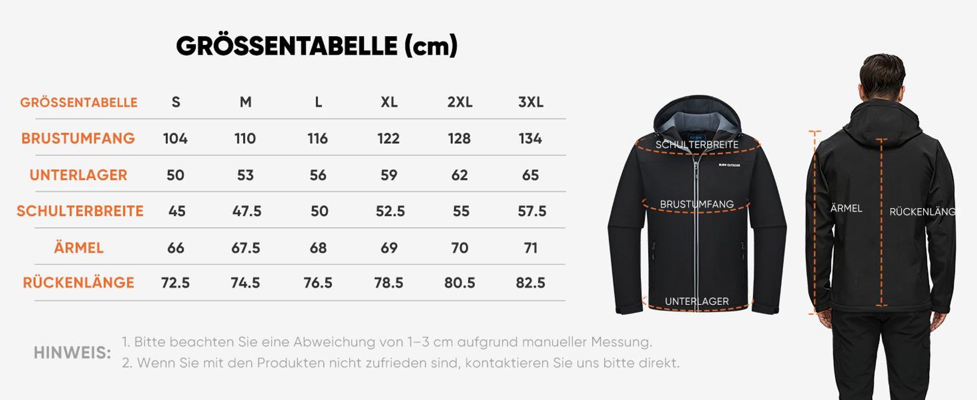 BUBW Herren Softshelljacke wasser- und winddicht mit Kapuze Gefütterte Outdoor-Jacke mit Reflexstreifen Verstellbare Manschetten, atmungsaktiv
