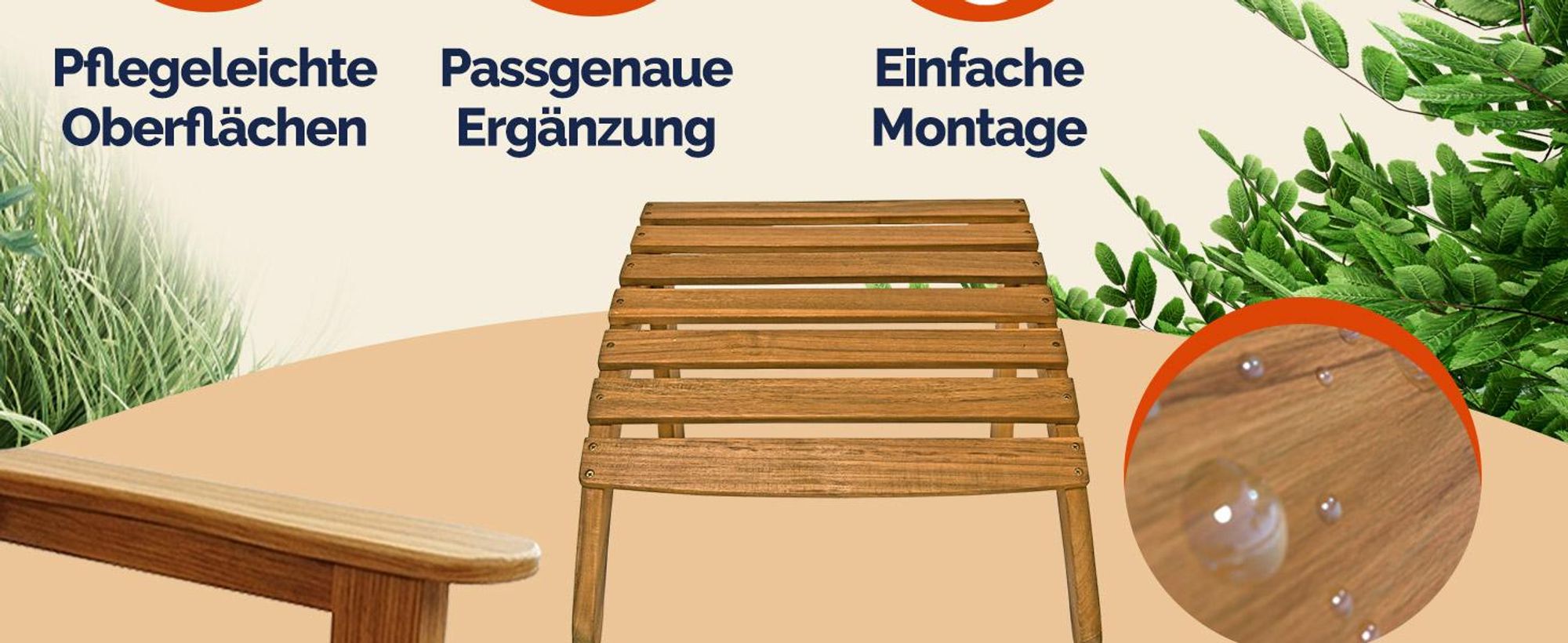 CASARIA® Fußhocker Holz Outdoor wetterfest 160kg Belastbarkeit Holzstreben Garten Balkon Terrasse Adirondack Liege Stuhl Sonnenliege Braun Akazie