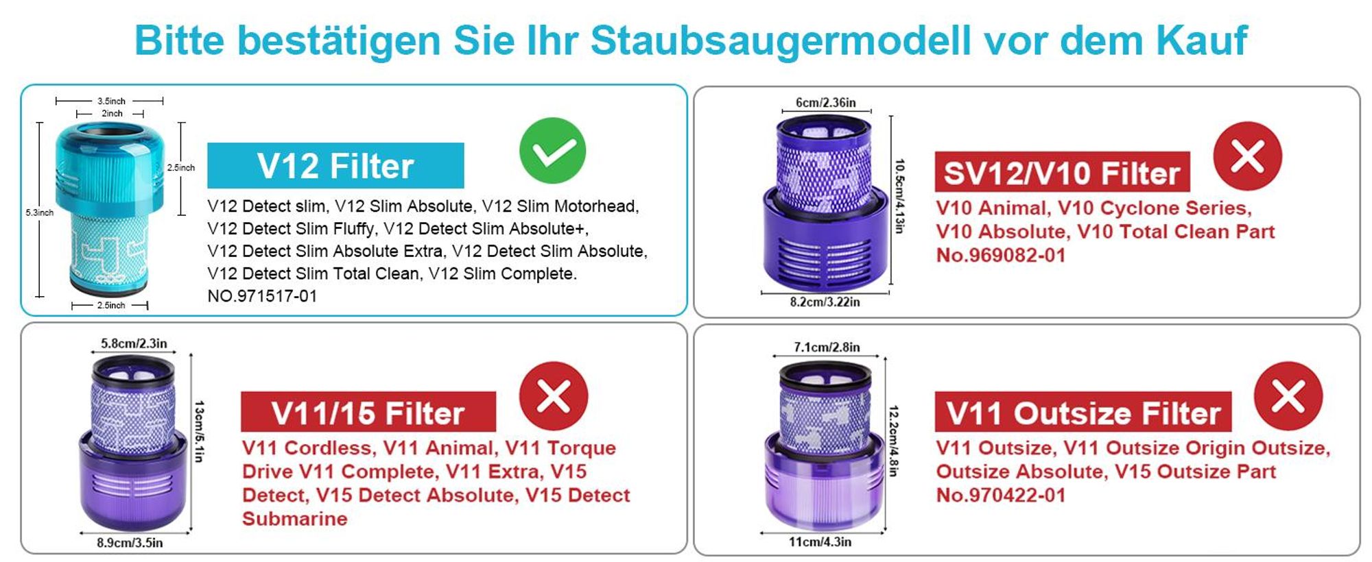 Filter für Dyson V12, 3 Stück HEPA Filter, Ersatzfilter Für dyson V12 Detect Slim Absolute Extra/Total Clean/Fluffy, 971517-01
