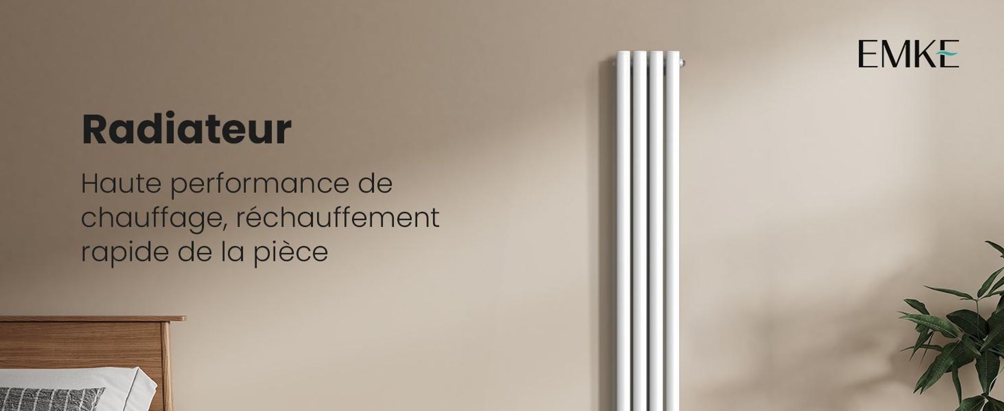 EMKE Radiateur tubulaire design pour eau chaude Raccord central Vertical Ovale double couche 623 Watt 24cm x 160cm Blanc sans thermoplongeur