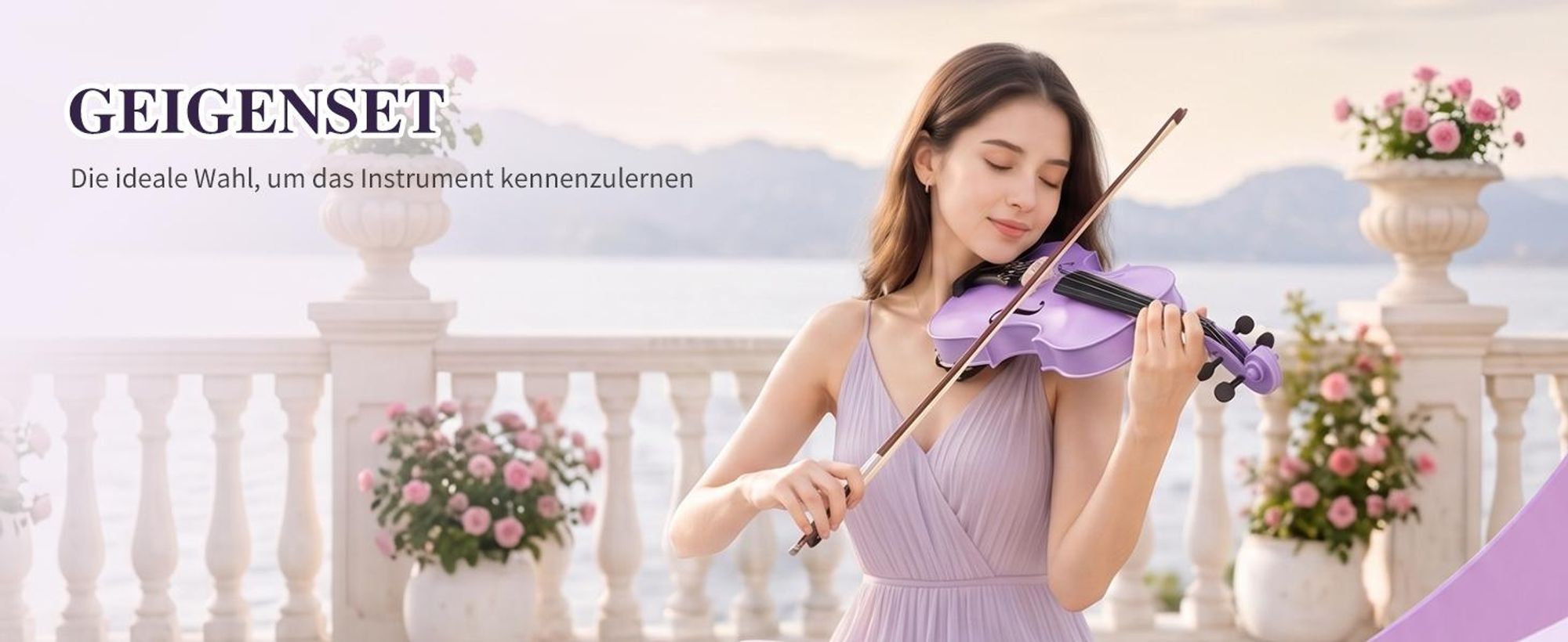 FCH Violine 4/4 Geige 4/4 Komplettset mit Zubehör für Anfänger,Lila