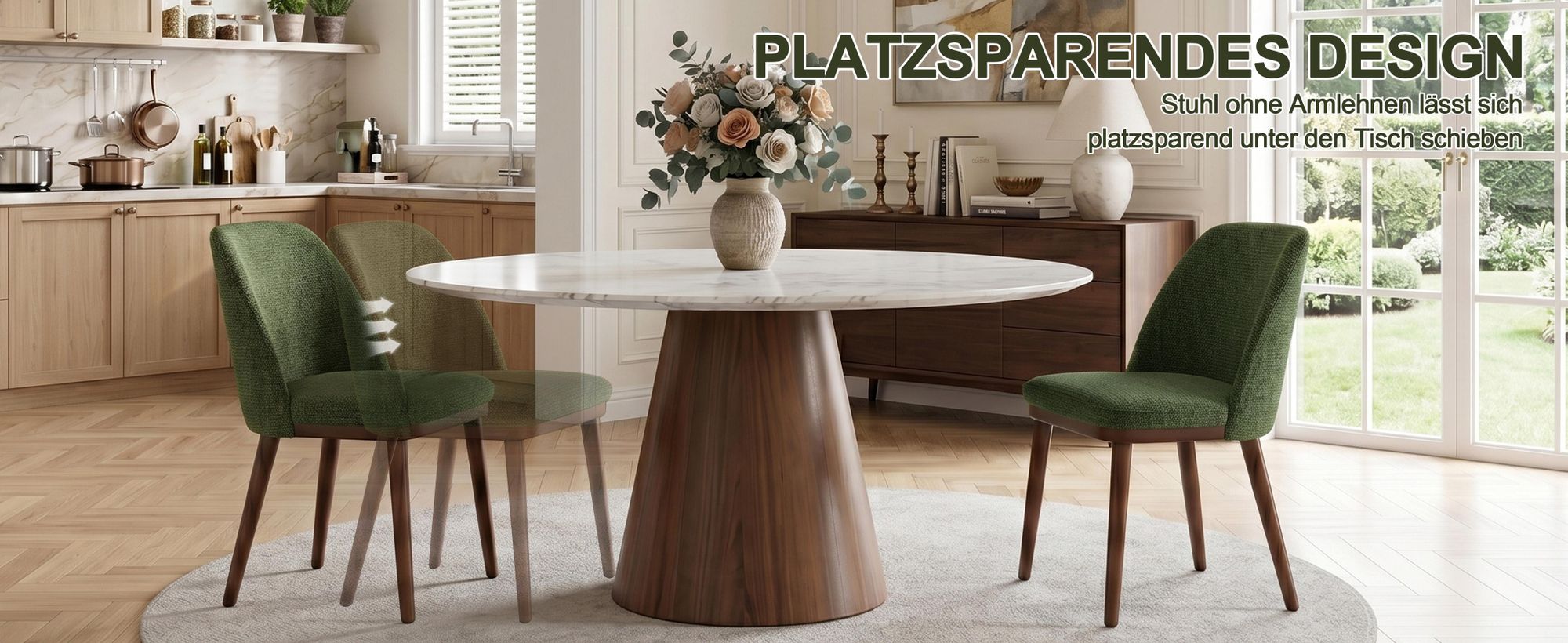 Duhome Esszimmerstuhl 2er Set Küchenstuhl aus Leinen und Holz Polsterstuhl mit Gebogene Rückenlehne für Esszimmer Wohnzimmer Restaurant, Grün