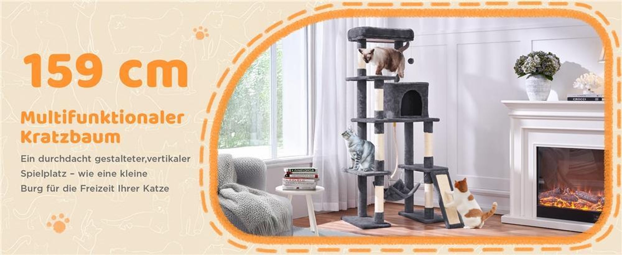 Yaheetech Stabiler Kratzbaum Katzenbaum 159 cm mit Katzenhöhlen & Plattformen Dunkelgrau