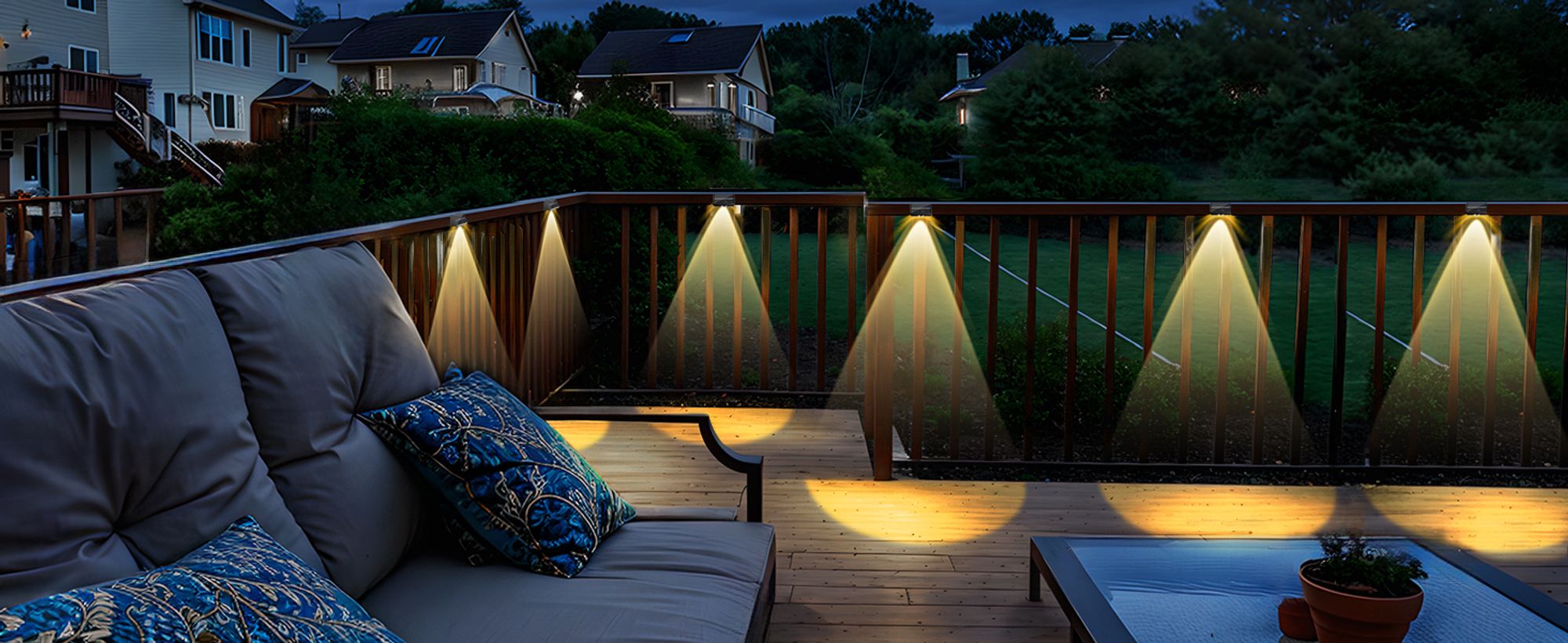 12er-Pack Solar-Zaunleuchten für den Außenbereich, wasserdicht, hohe Helligkeit, LED-Spotlinse, Deckleuchten, 7 Modi, Warm- und Kaltweiß, RGB