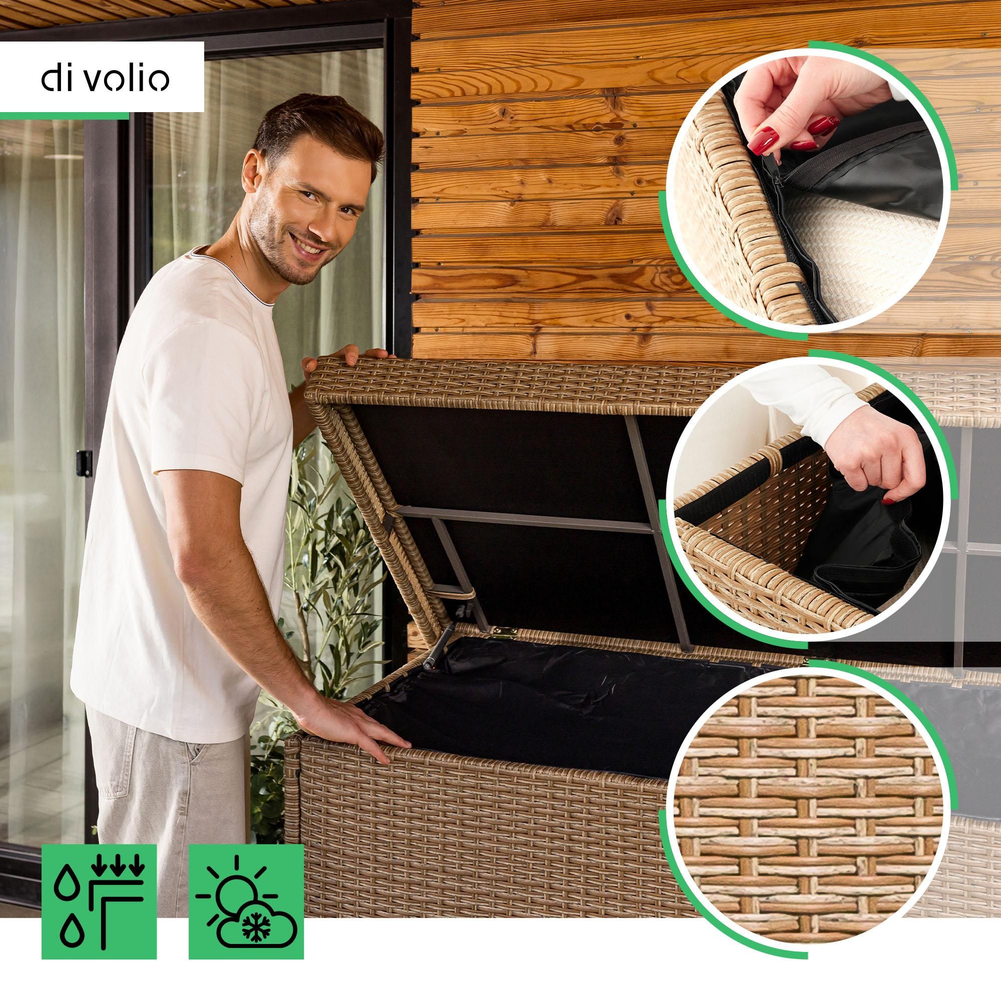 di volio Gartenbox Varise - beige, Auflagenbox 740 L, für Kissen oder Gartengeräte, mit abschließbarem Deckel, wasserdicht & wetterfest, bis 220 kg