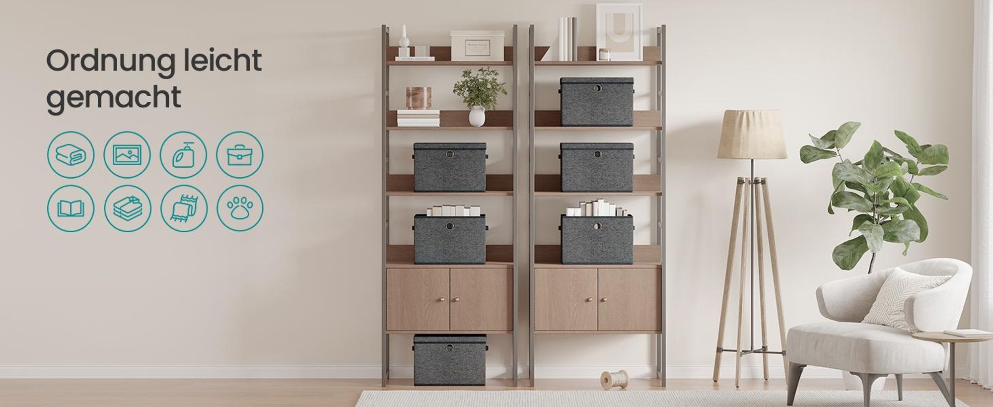 SONGMICS Aufbewahrungsboxen 3er-Set, Ordnungsbox, stapelbar mit Griffen, 43 x 30 x 30 cm, dunkelgrau