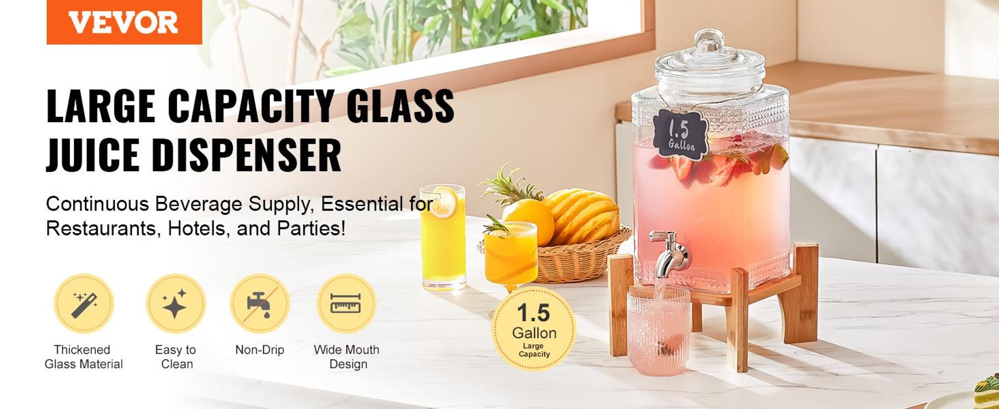 VEVOR Getränkespender, 11,4 Liter Getränkespender für Partys, Kunststoff-Saftspender mit Auslauf und Deckel, Eistee-Limonade-Saft-Wasserspender, für Restaurants, Hotels, Partys, 2er-Pack, 1.5 Gallonen