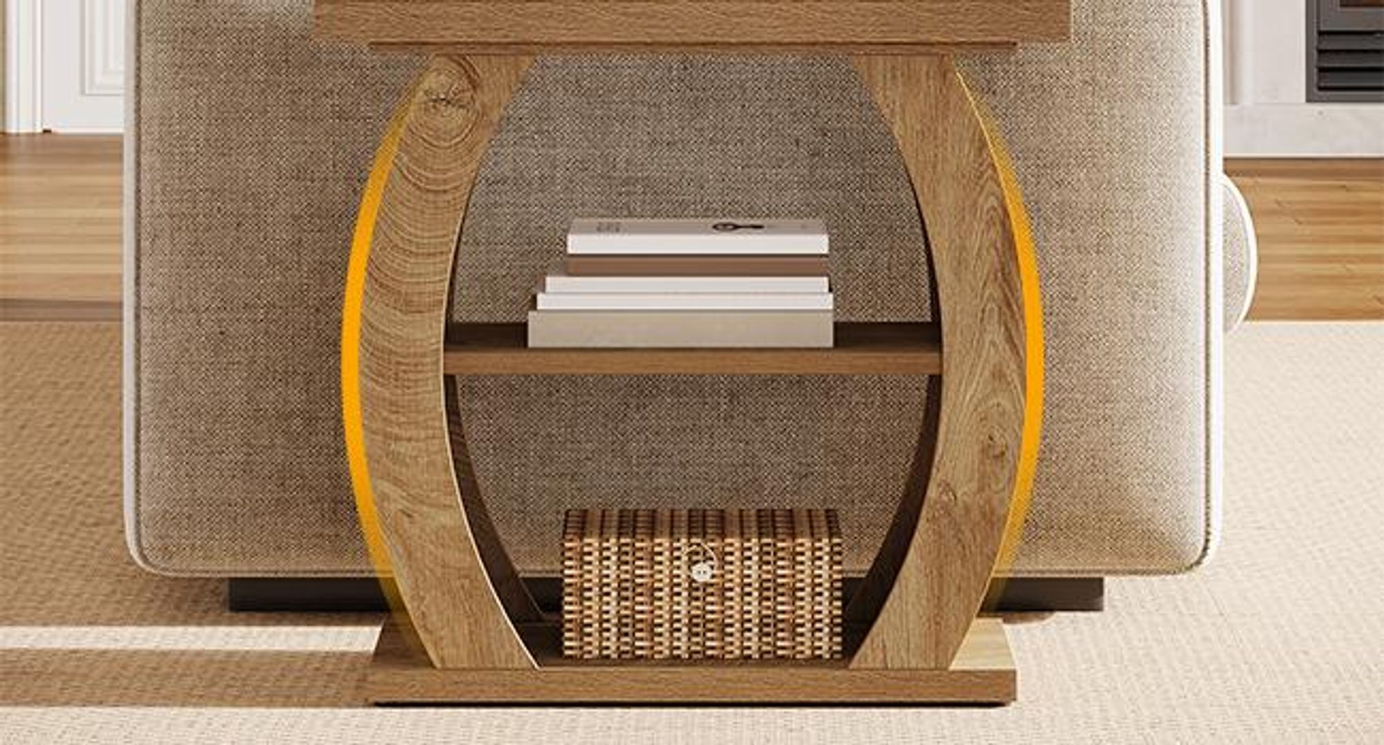 Tribesigns Beistelltisch, 3 Ablagen mit Stauraum, Gebogener Sofatisch Holz, Landhausstil Kleiner Beistelltisch für Wohnzimmer, Schlafzimmer, Natur