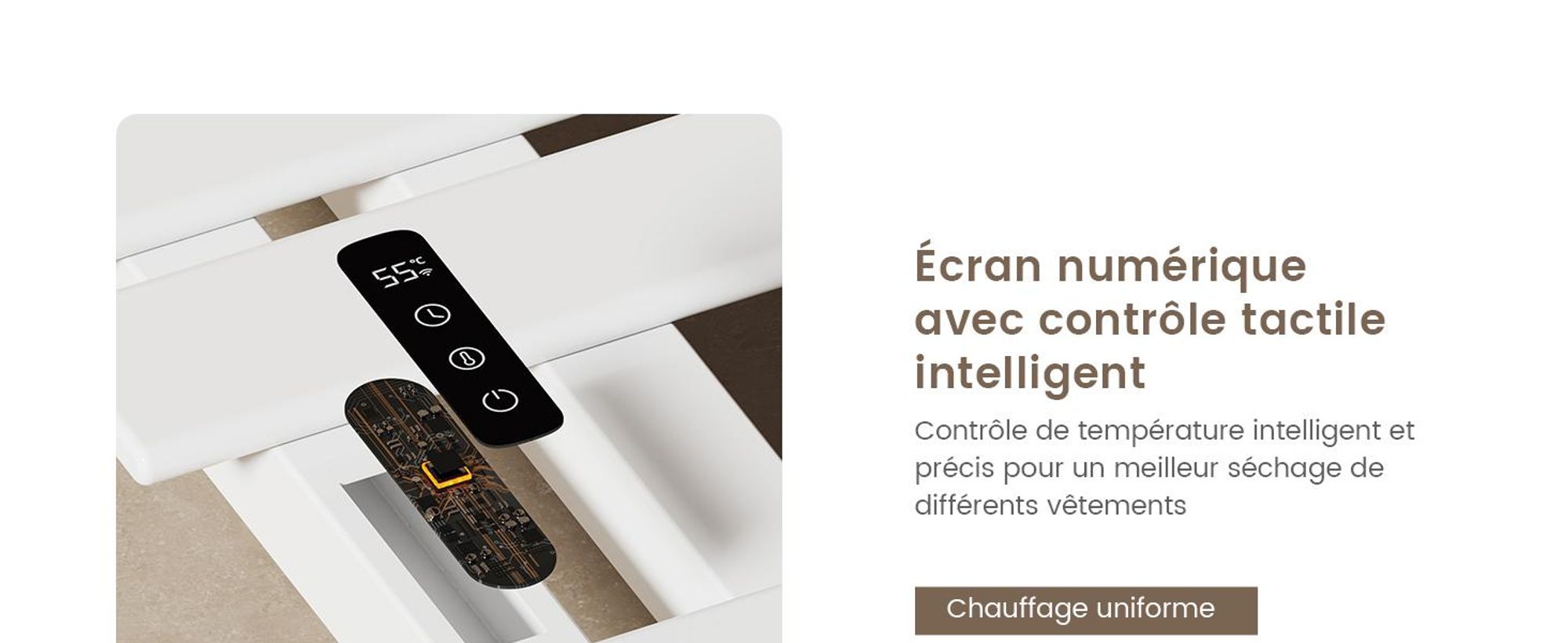 EMKE Sèche-serviettes électrique 850X400mm 230W blanc, intelligent WiFi App, LCD tactile, Minuterie 1-9H, IPX5