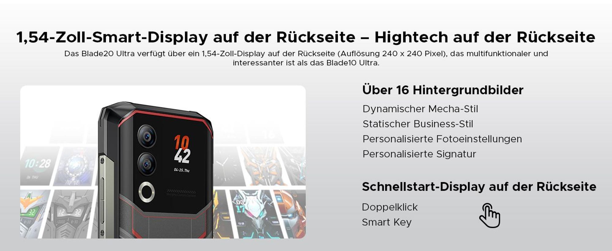 DOOGEE Blade20 Ultra Smartphone Handy, 1,54" Zusatzdisplay, 10300mAh Akku, 8GB+512GB, 6,6" 90Hz, 50MP, NFC, Fingerabdruck, IP68, ohne Vertrag