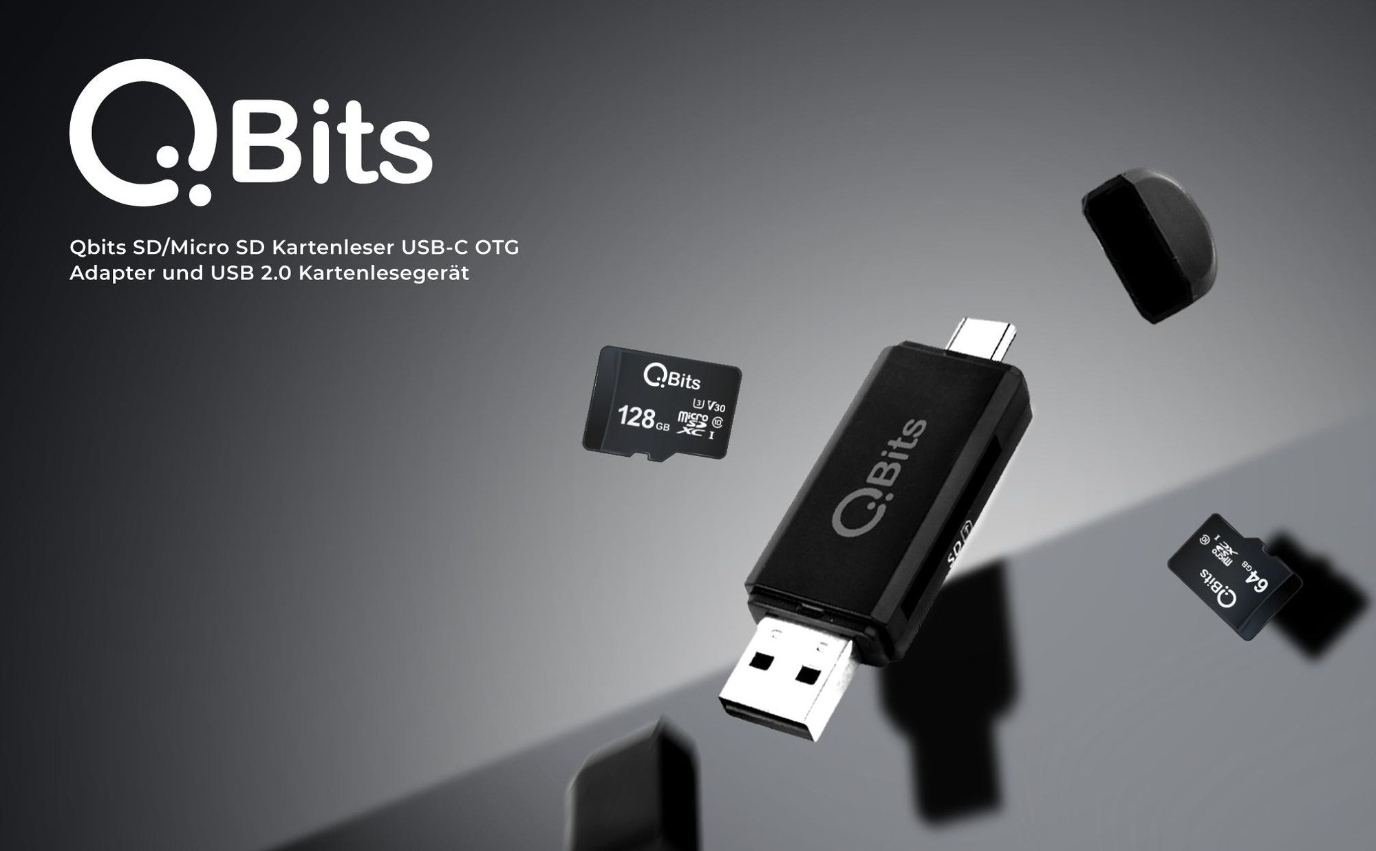 Qbits SD/Micro SD Kartenleser USB-C OTG Adapter und USB 2.0 Kartenlesegerät für Speicherkarten SDXC, SDHC, SD, MMC, RS-MMC, Micro SDXC, Micro SD, Micro SDHC Karte und UHS-I Karten