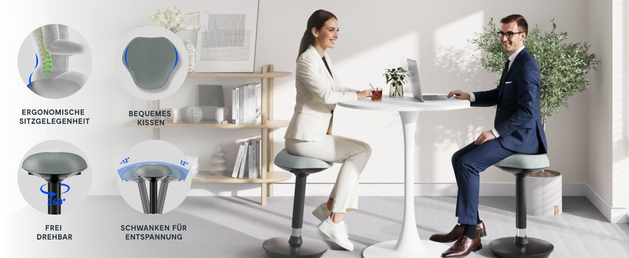 FLEXISPOT Ergonomischer Arbeitshocker – Höhenverstellbare Stehhilfe, 360° drehbar, Bürohocker – Schreibtischhocker – Sitz-Steh-Hocker (Grau)