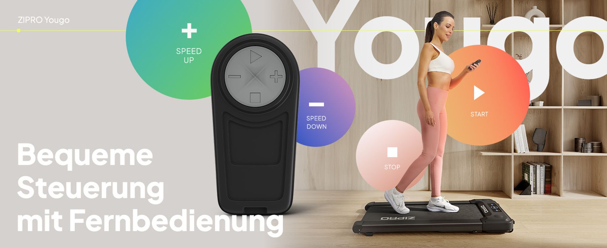 Zipro Laufband Yougo – Elektrisches Walking Pad für Home Office & Zuhause Ultra Flach für unter das Bett Fernbedienung & Bluetooth