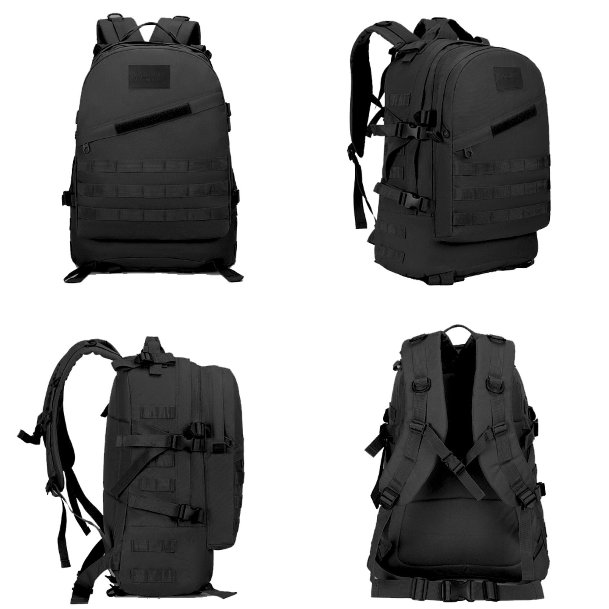 Taktischer Militär Rucksack 20-40L, Outdoor Trekkingrucksack Schwarz, Kompakt & Robust für Wandern, ASG & Sport, EVI SPORT Warpack Black