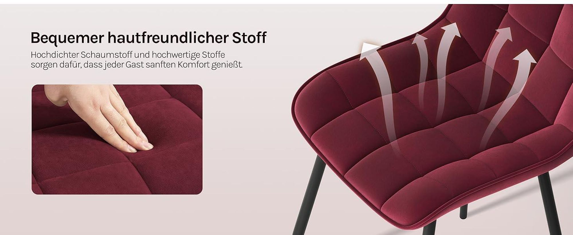 WOLTU Esszimmerstühle 4er-Set, Polsterstuhl mit Rückenlehne, bis 150 kg belastbar, Sitzfläche aus Samt, Metallbeine, Bordeaux
