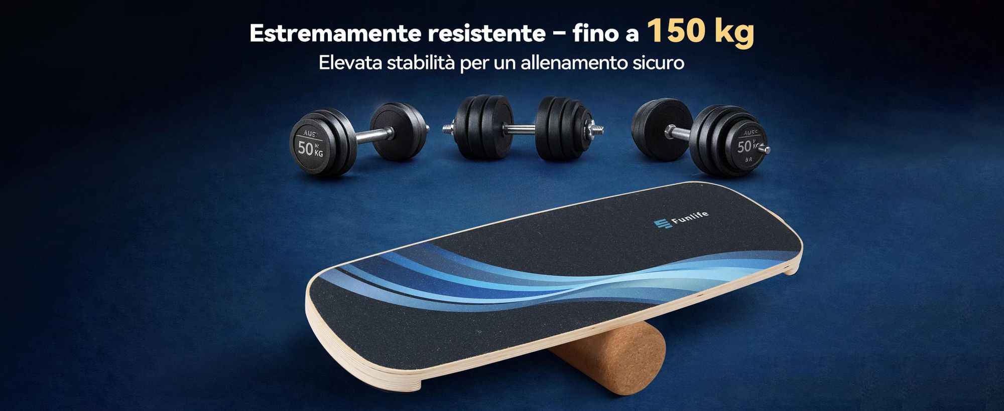 FunLife Balance Board in legno di betulla con rotelle WAVE – Attrezzo stabile per l'allenamento dell'equilibrio, del core e della forma fisica, antiscivolo e resistente
