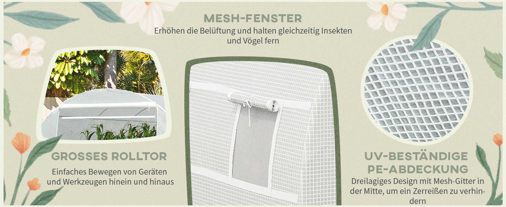 Outsunny Ersatzfolie Ersatzabdeckung 600 x 300 x 200 cm mit Fronttür, 12 Fenster