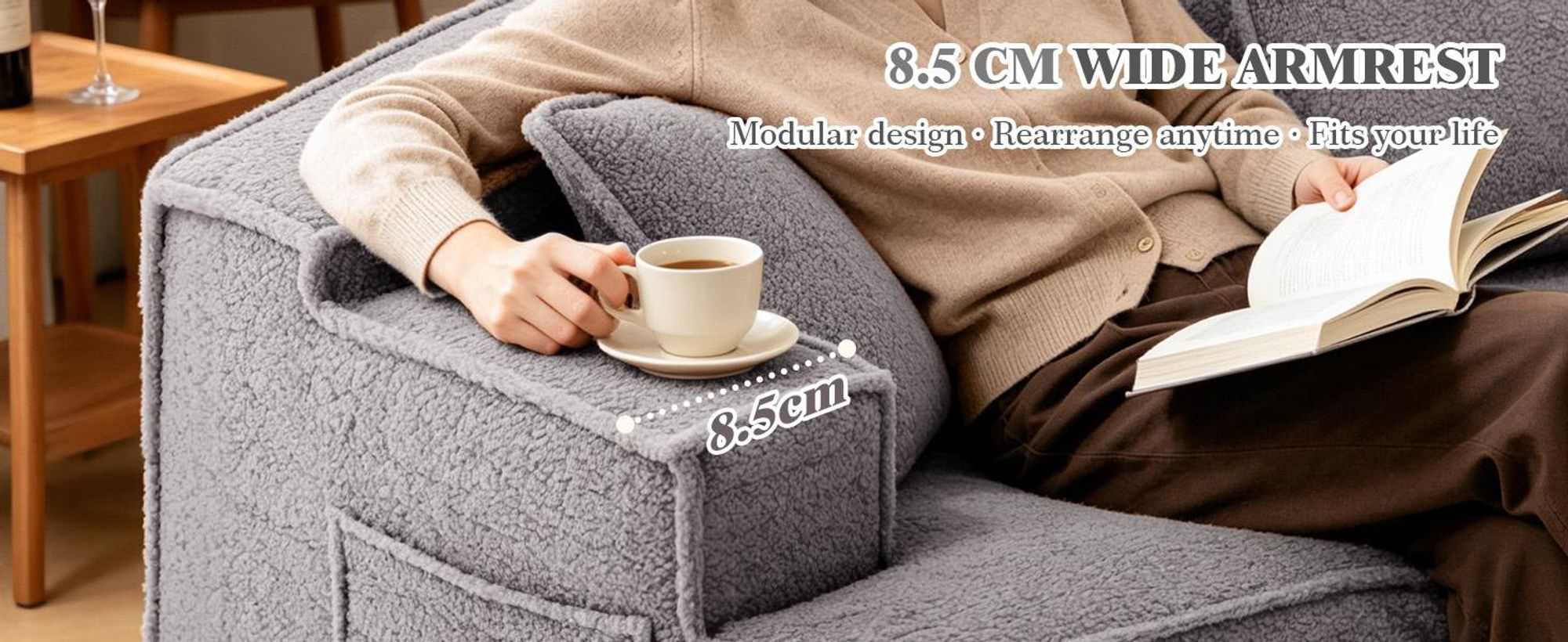 COMHOMA Sofa, 2-zits, 228 x 75 x 67 cm, modulaire slaapbank, gestoffeerde bank, met opbergzak, bank met slaapfunctie, geen montage nodig