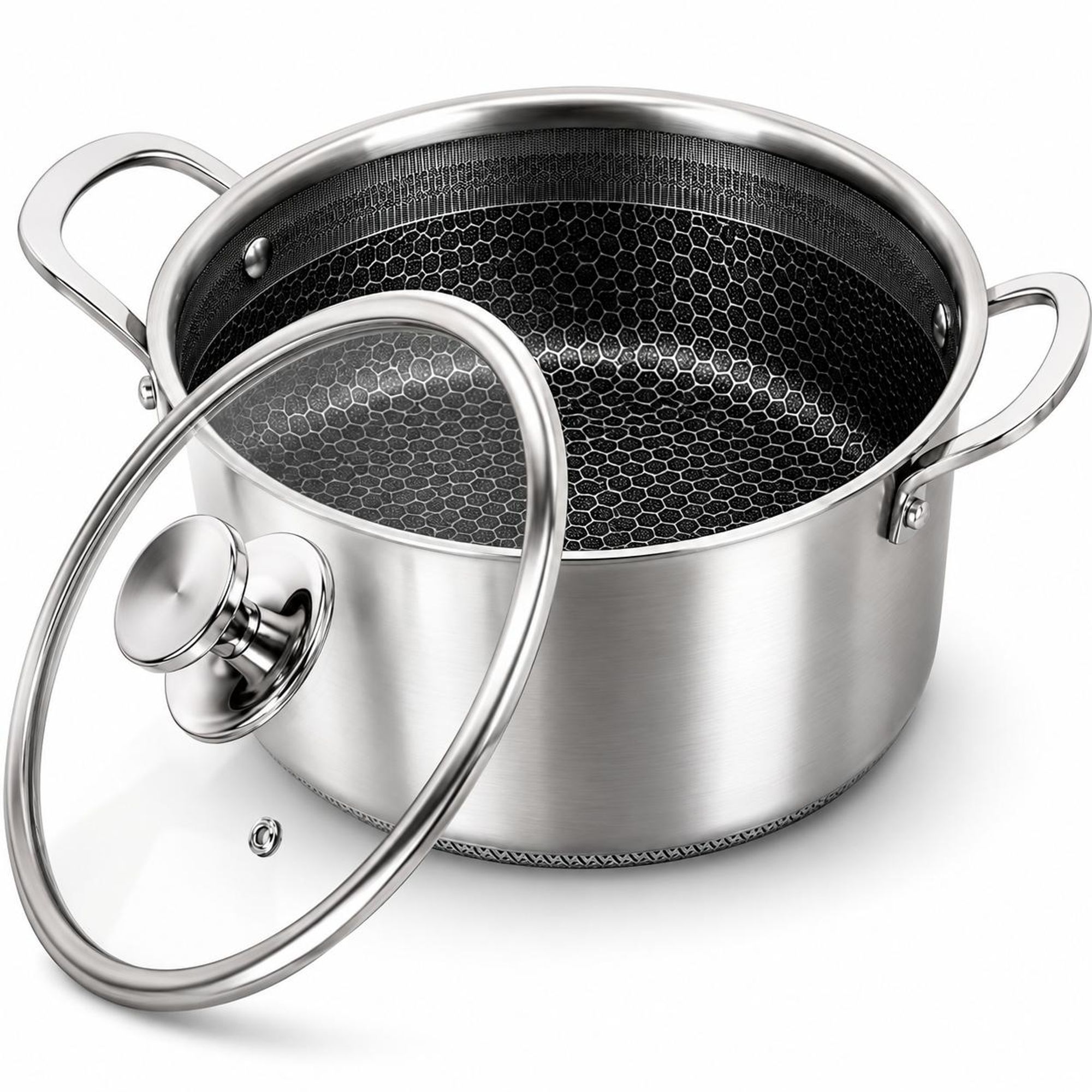 Bratpfanne – Mit Deckel, 20 cm – Edelstahl – Wabenstruktur – Induktionsgeeignet – Royal Swiss®