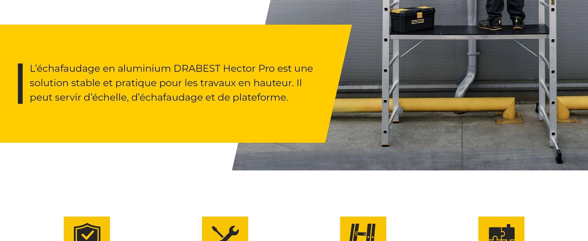 Drabest | Échafaudage en aluminium - Échafaudage en aluminium 2x6 - Échafaudage échelle - Charge admissible de la plateforme : 150 kg