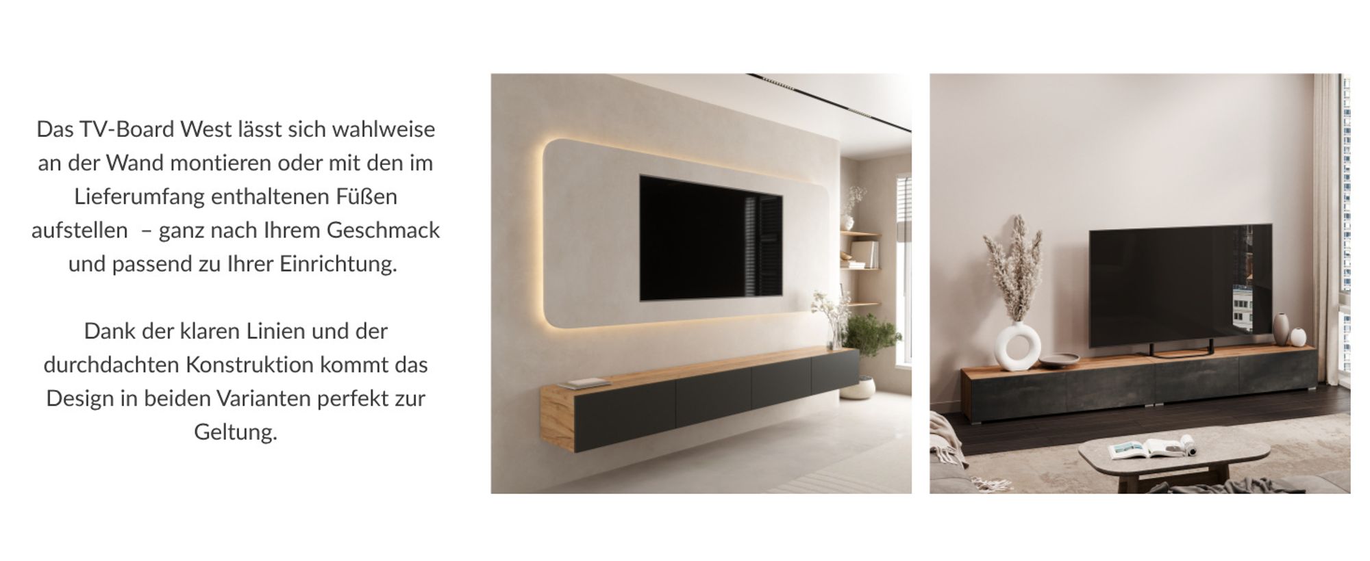 WEST TV Schrank 140 cm Fernsehtisch Sideboard, hängend oder stehend TV Möbel