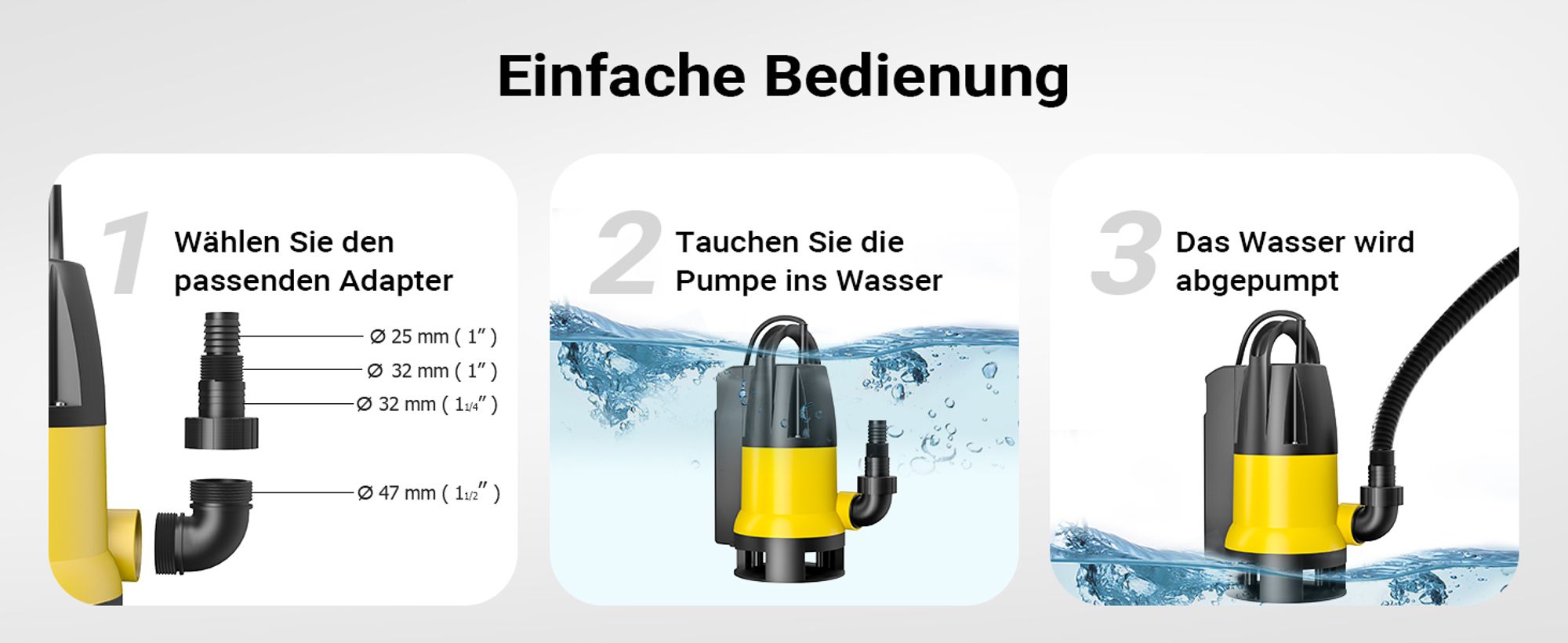 Schmutzwasserpumpe 13000 l/h 750 W, max. Förderhöhe 7,5 m, Fremdkörper bis Ø 35 mm
