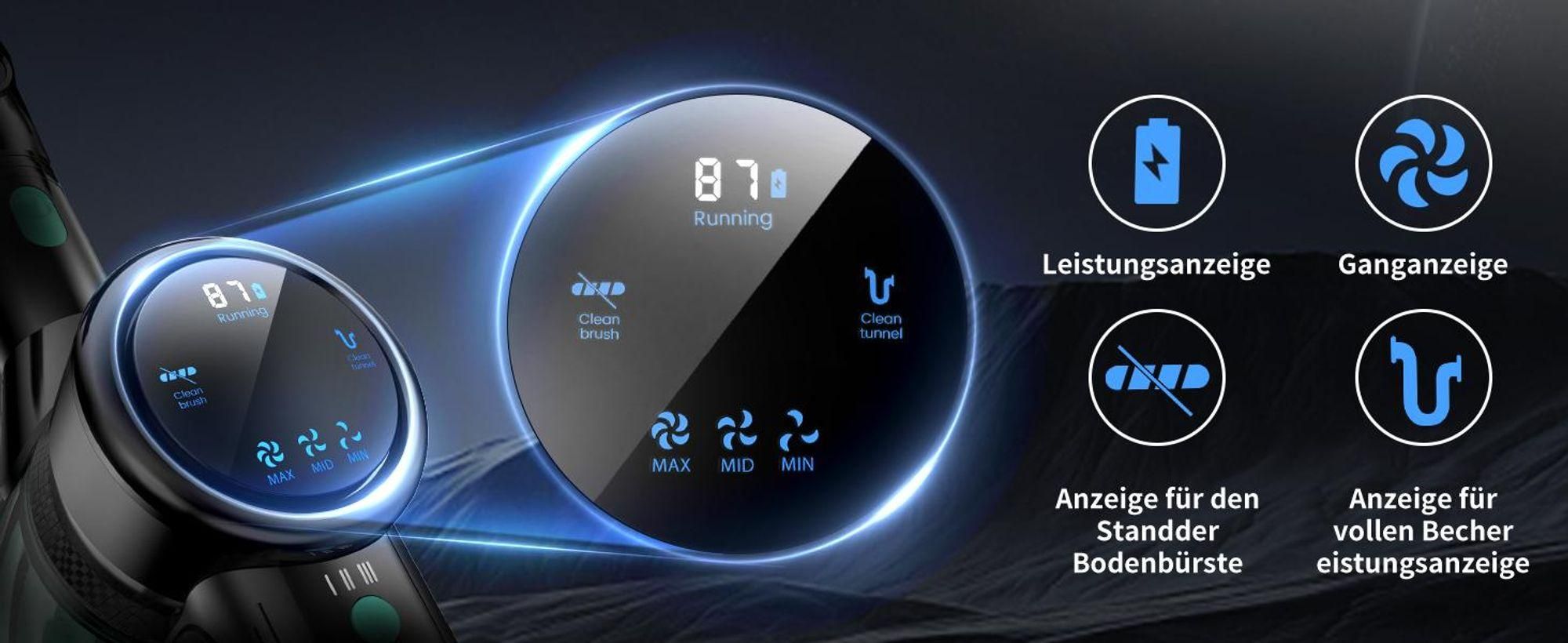 Kabelloser Staubsauger, 55kPa/550W/65Min,  Akku Staubsauger SuperLeise, Handstaubsauger mit LED Display, Stabstaubsauger für Hartböden Teppiche, HEPA