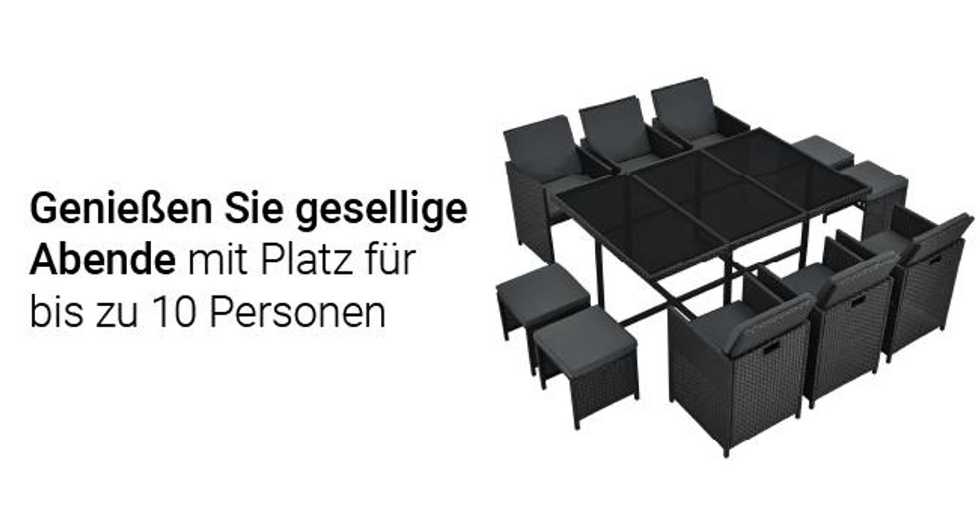 Juskys Polyrattan Sitzgruppe Baracoa XL 11-teilig wetterfest & stapelbar – Gartenmöbel Set mit 6 Stühle, 4 Hocker & Tisch für Garten & Terrasse